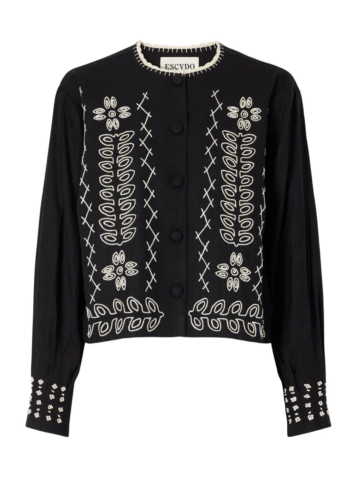 ESCVDO Libertad Cropped Embroidered Cotton-twill Jacket