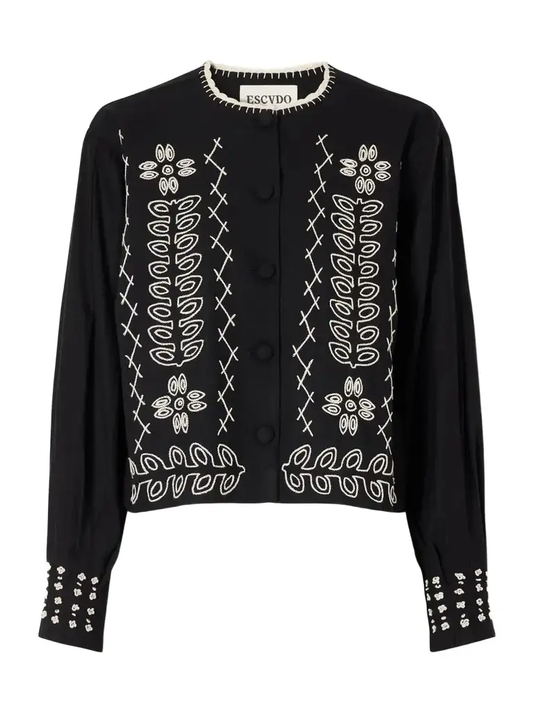 ESCVDO Libertad Cropped Embroidered Cotton-twill Jacket
