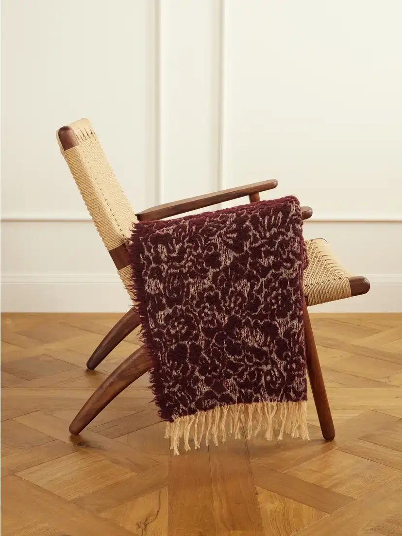The House of Lyria Malghe Fringed Floral-jacquard Wool-blend Throw | Image 1 The House of Lyria Malghe Fringed Floral-jacquard Wool-blend Throw | Image 1