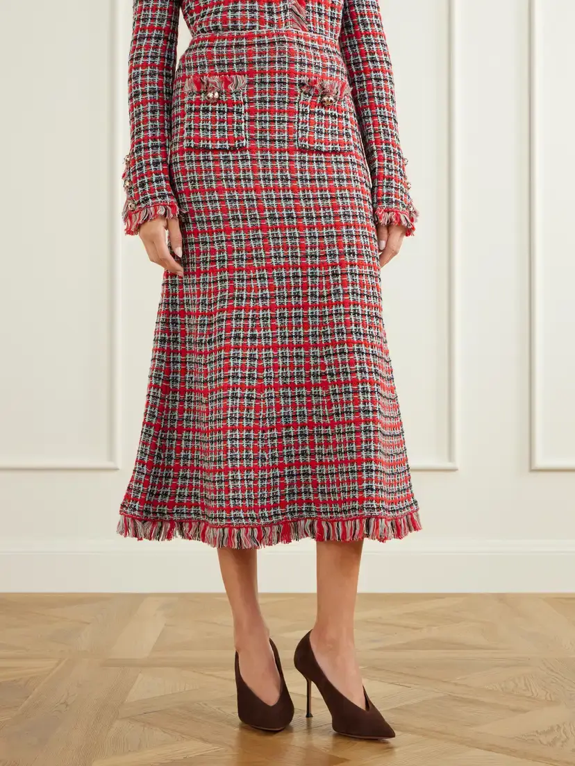 Self-Portrait Frayed Wool And Cotton-blend Tweed Midi Skirt | Thumbnail 3 Self-Portrait Frayed Wool And Cotton-blend Tweed Midi Skirt | Thumbnail 3