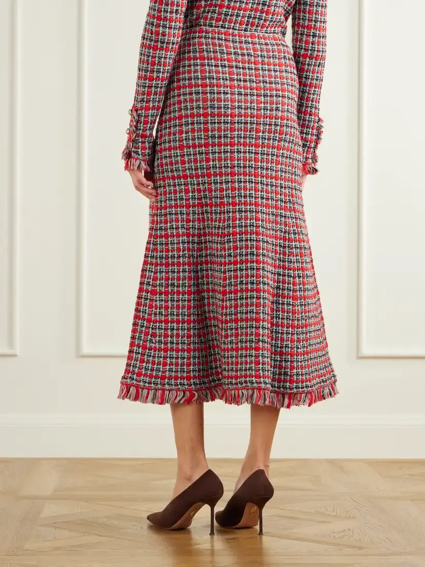 Self-Portrait Frayed Wool And Cotton-blend Tweed Midi Skirt | Thumbnail 4 Self-Portrait Frayed Wool And Cotton-blend Tweed Midi Skirt | Thumbnail 4