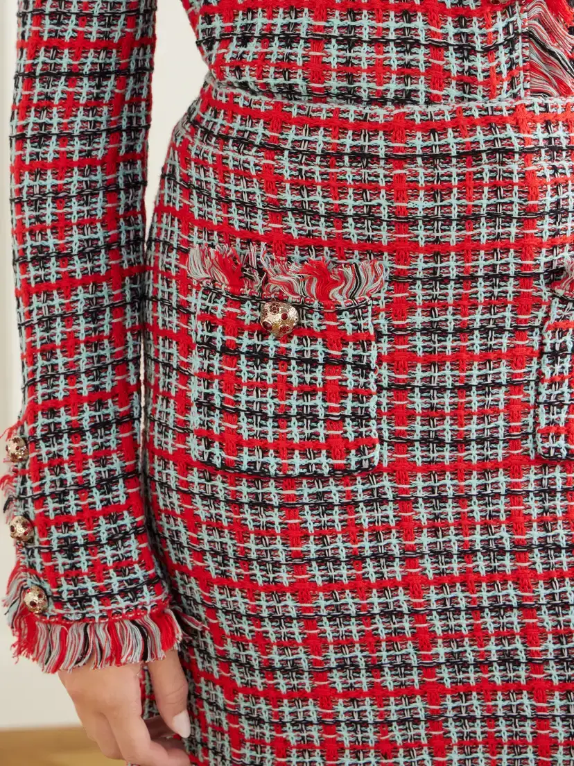 Self-Portrait Frayed Wool And Cotton-blend Tweed Midi Skirt | Thumbnail 5 Self-Portrait Frayed Wool And Cotton-blend Tweed Midi Skirt | Thumbnail 5