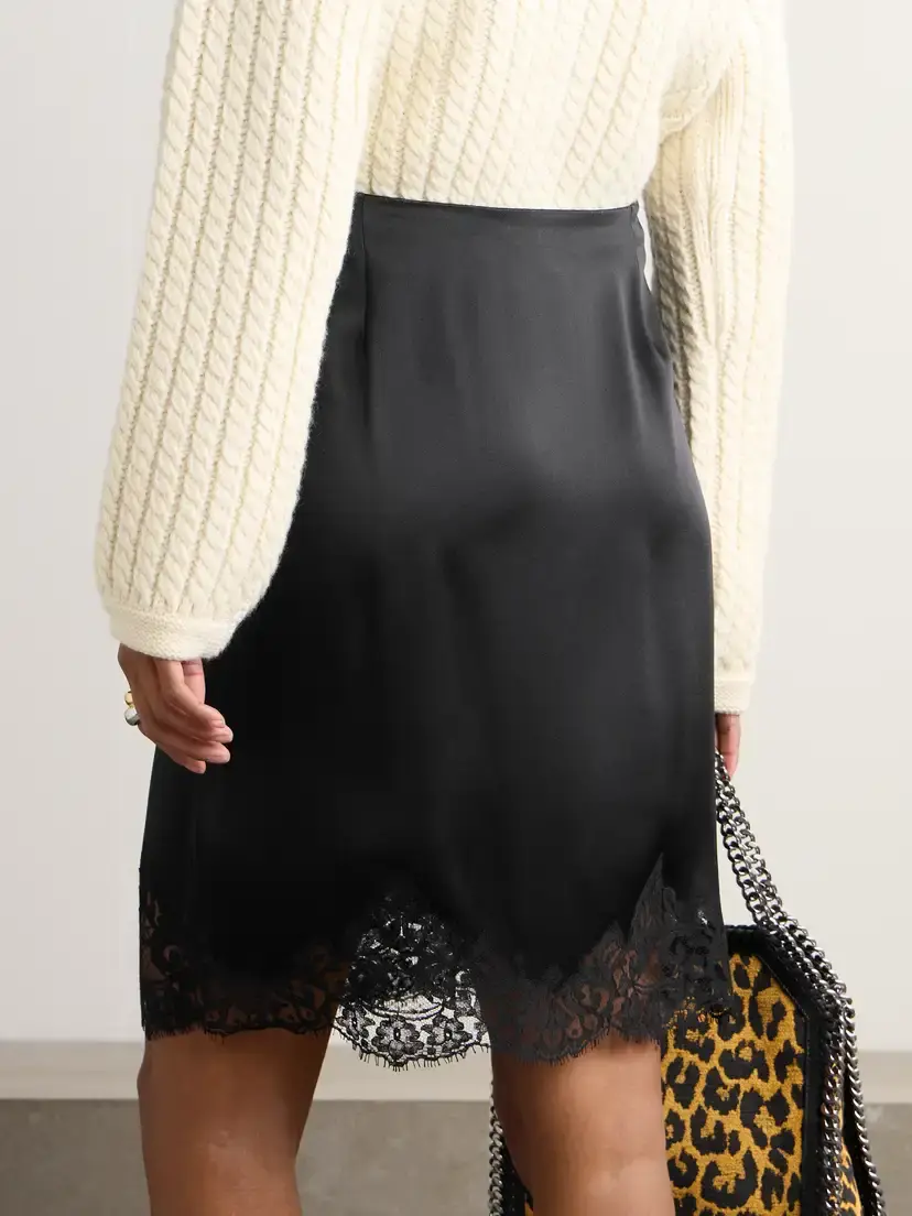 Stella McCartney + Net Sustain Lace-trimmed Satin Skirt | Thumbnail 3