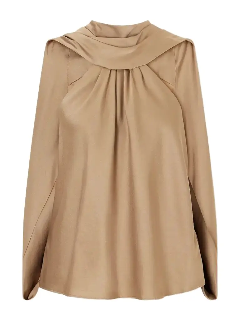 Simkhai Scarlett Gathered Satin Cape Top | Image 1 Simkhai Scarlett Gathered Satin Cape Top | Image 1
