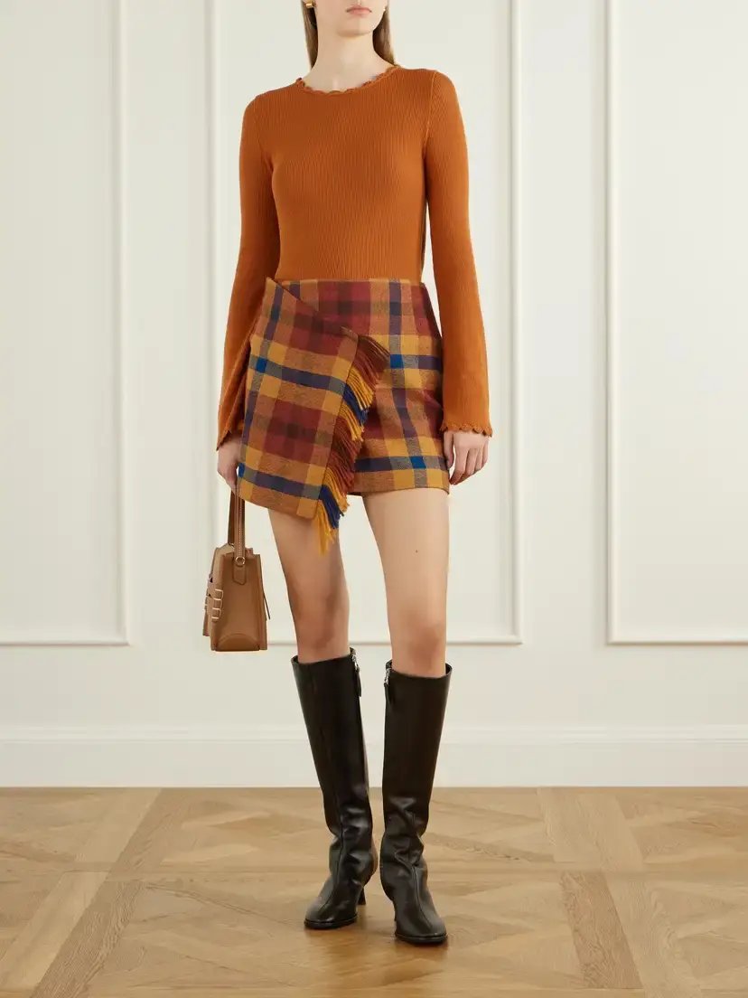 ESCVDO Checked Asymmetric Alpaca Mini Skirt | Thumbnail 2 ESCVDO Checked Asymmetric Alpaca Mini Skirt | Thumbnail 2