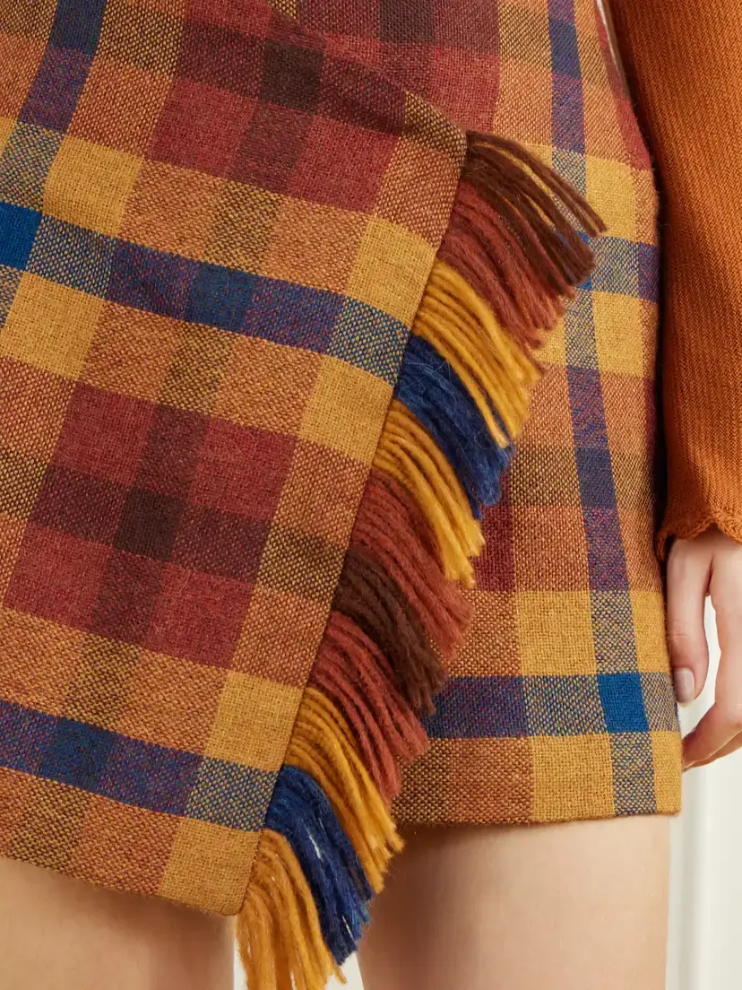 ESCVDO Checked Asymmetric Alpaca Mini Skirt | Thumbnail 4 ESCVDO Checked Asymmetric Alpaca Mini Skirt | Thumbnail 4