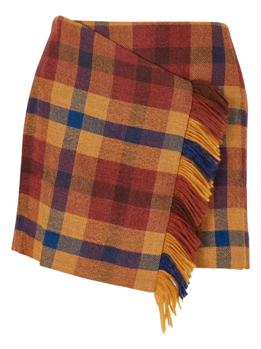 ESCVDO Checked Asymmetric Alpaca Mini Skirt
