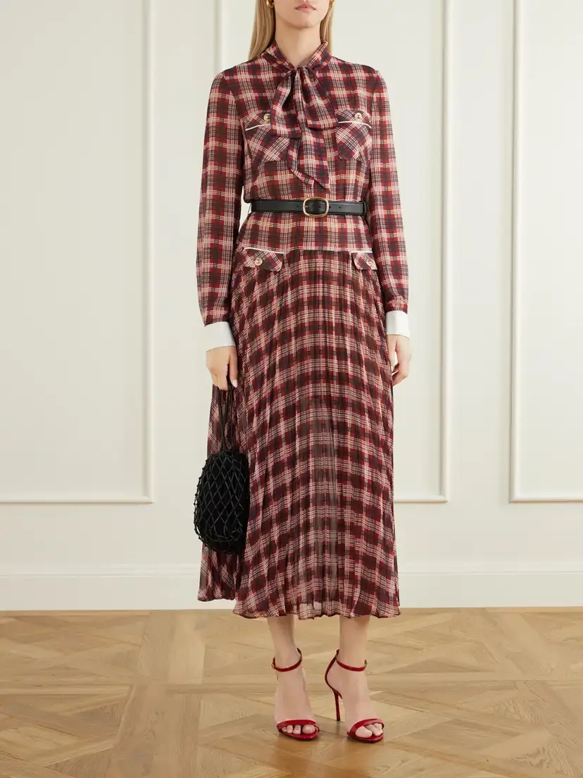 Self-Portrait Belted Checked Chiffon Midi Dress | Thumbnail 2 Self-Portrait Belted Checked Chiffon Midi Dress | Thumbnail 2