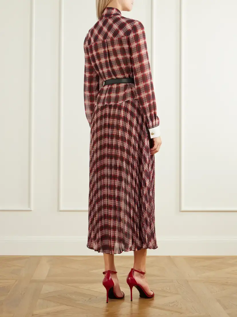 Self-Portrait Belted Checked Chiffon Midi Dress | Thumbnail 3 Self-Portrait Belted Checked Chiffon Midi Dress | Thumbnail 3