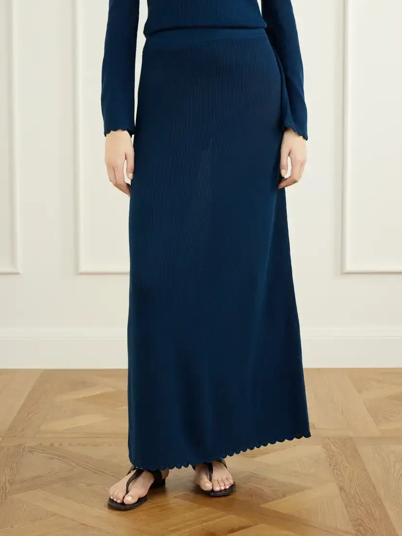 ESCVDO Bernabe Scalloped Ribbed Cotton Midi Skirt | Thumbnail 3 ESCVDO Bernabe Scalloped Ribbed Cotton Midi Skirt | Thumbnail 3