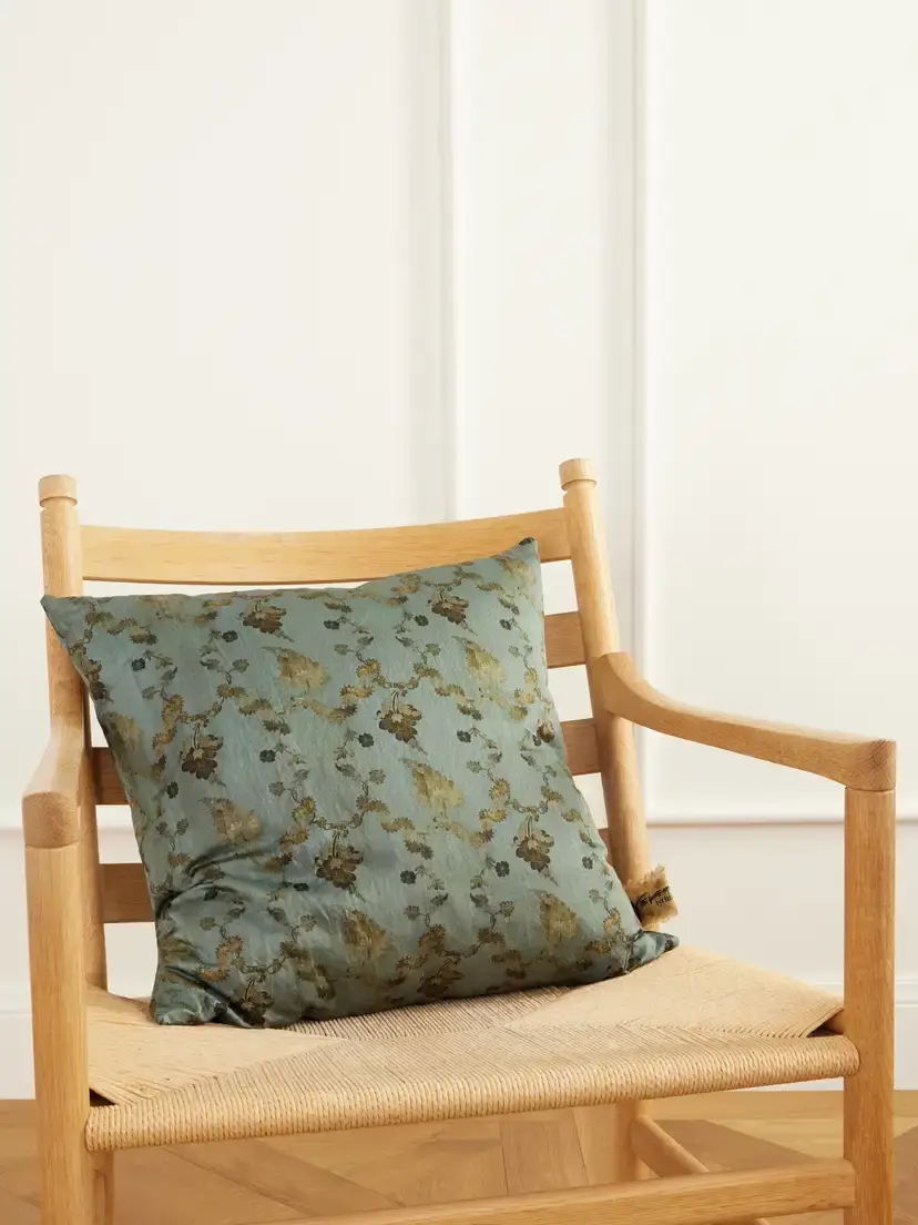 The House of Lyria Godolia Floral-print Metallic Woven Cushion | Image 1 The House of Lyria Godolia Floral-print Metallic Woven Cushion | Image 1