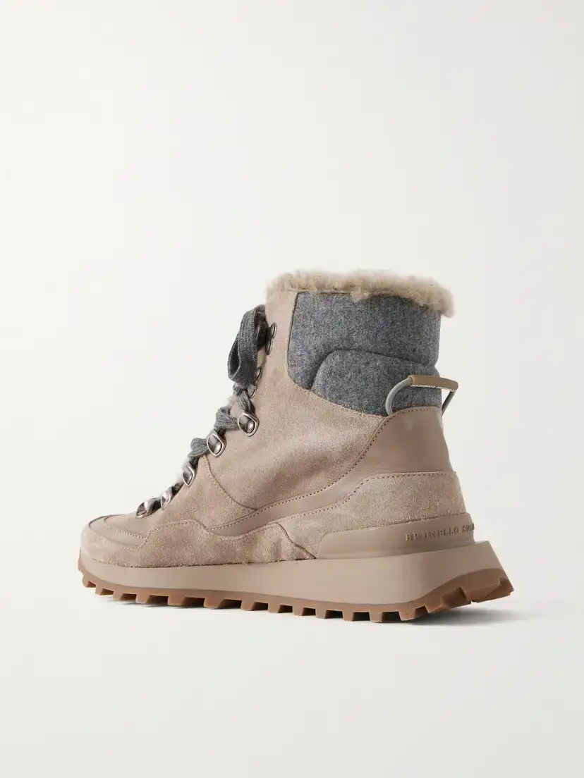 Brunello Cucinelli Shearling-lined Wool-trimmed Suede Ankle Boots | Thumbnail 3 Brunello Cucinelli Shearling-lined Wool-trimmed Suede Ankle Boots | Thumbnail 3
