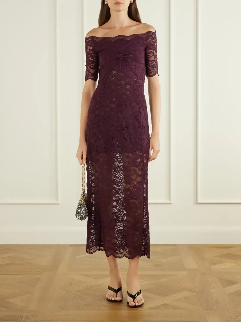 Rabanne Ruched Lace Midi Dress | Thumbnail 2