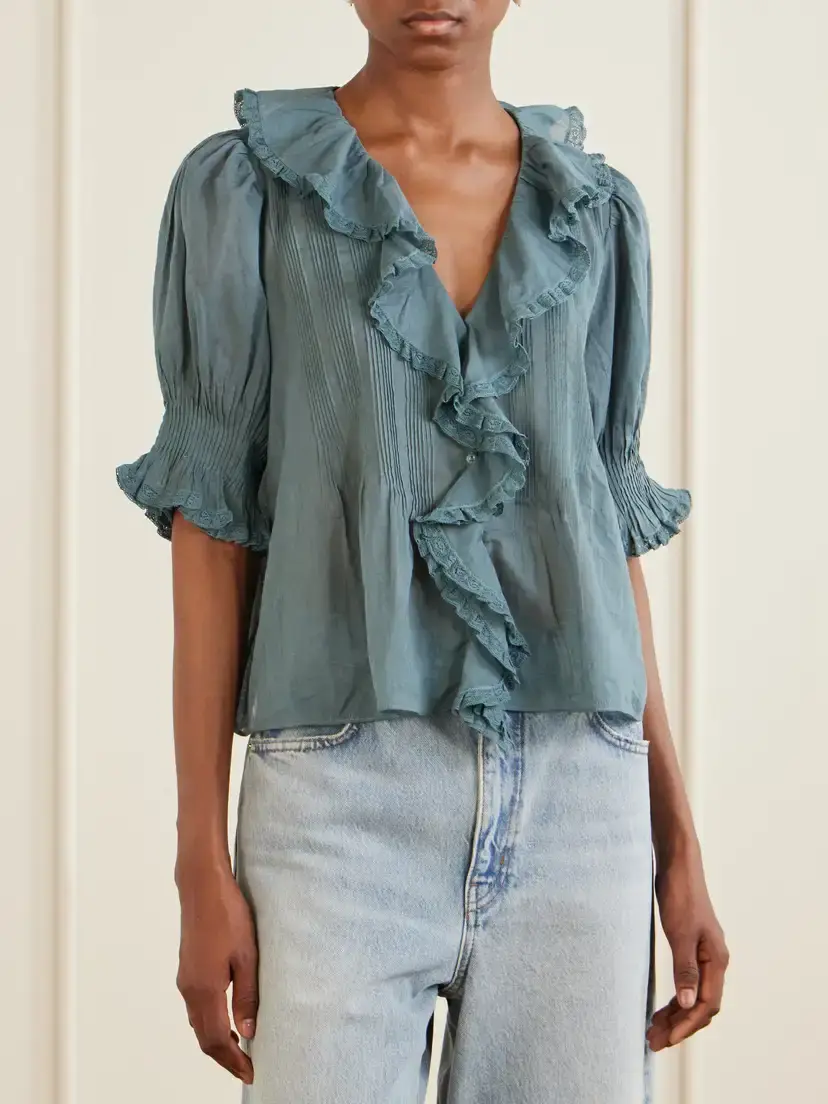 DÔEN Henri Lace-trimmed Organic Cotton Blouse | Thumbnail 3 DÔEN Henri Lace-trimmed Organic Cotton Blouse | Thumbnail 3