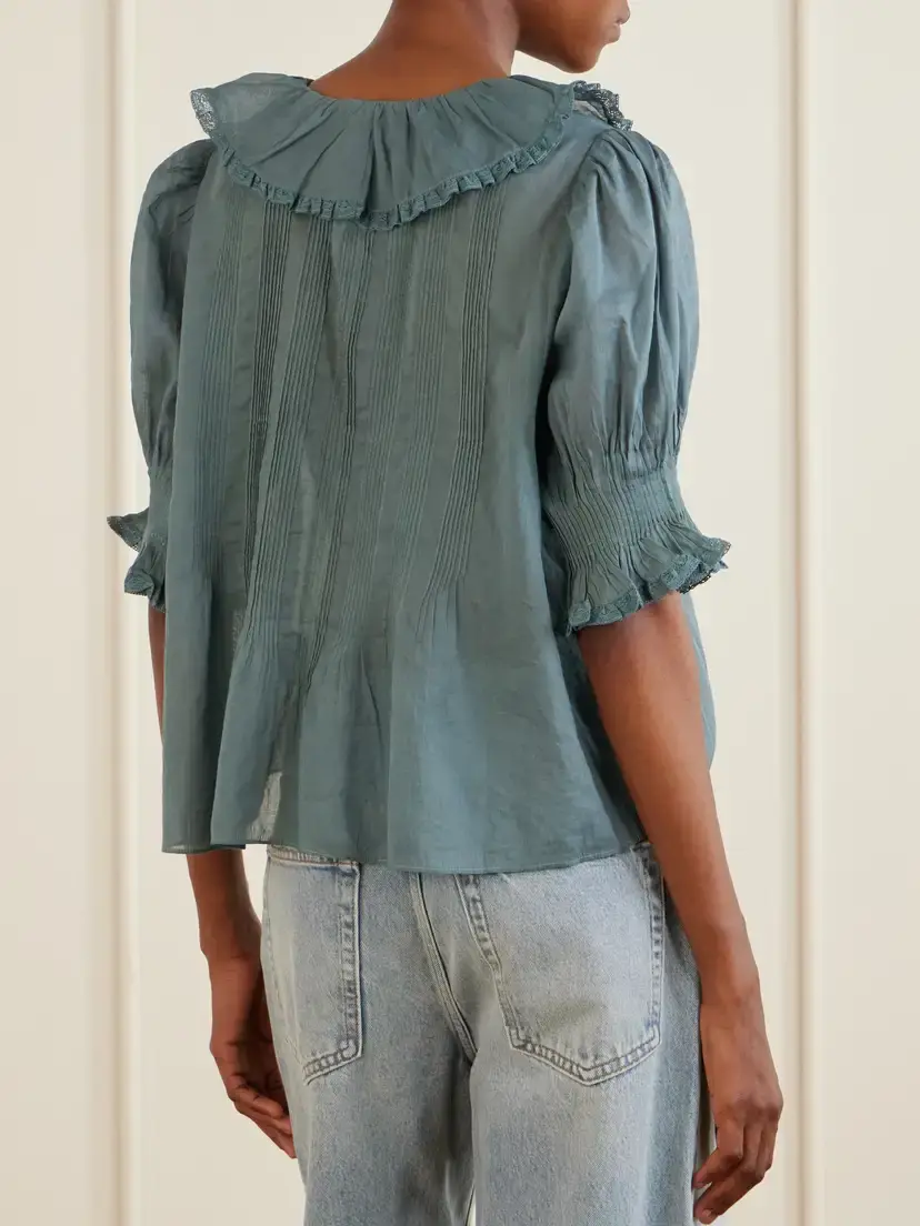 DÔEN Henri Lace-trimmed Organic Cotton Blouse | Thumbnail 4 DÔEN Henri Lace-trimmed Organic Cotton Blouse | Thumbnail 4