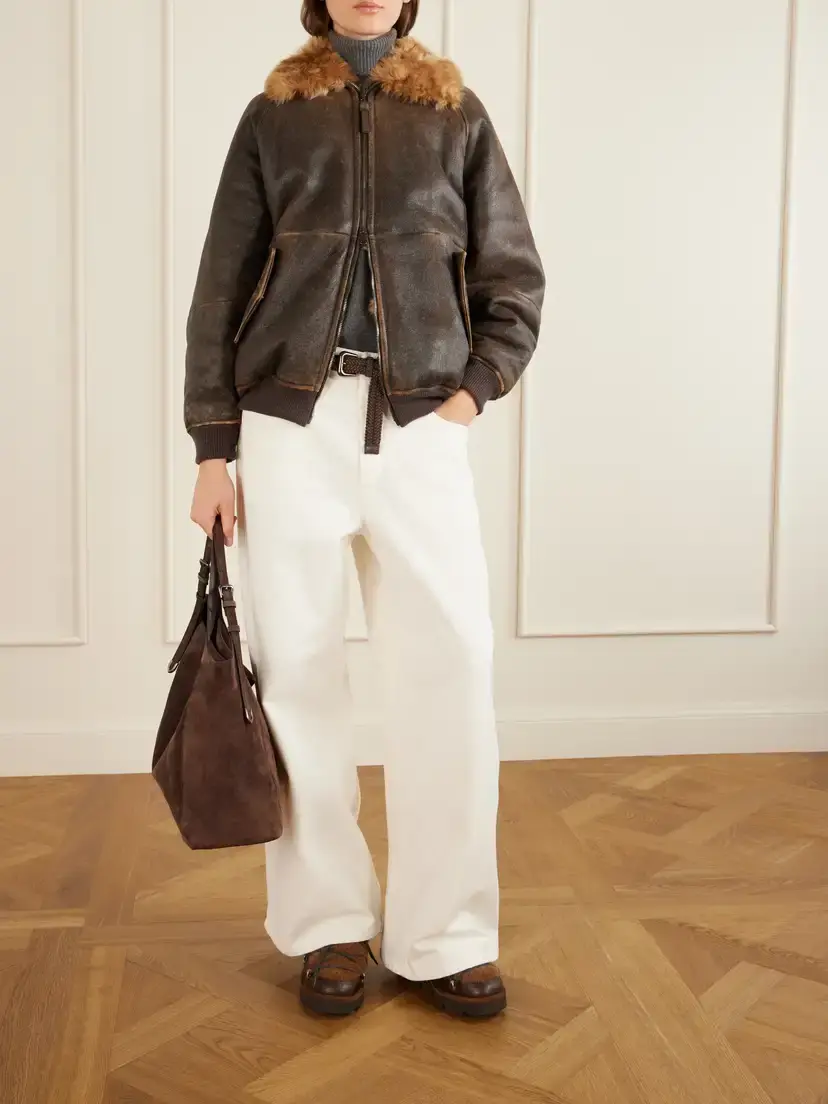 Brunello Cucinelli Bead-embellished Shearling-trimmed Leather Ankle Boots | Thumbnail 4 Brunello Cucinelli Bead-embellished Shearling-trimmed Leather Ankle Boots | Thumbnail 4