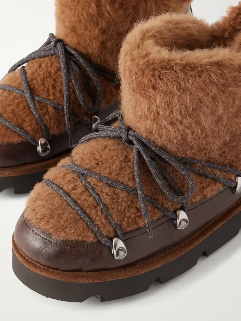 Brunello Cucinelli Bead-embellished Shearling-trimmed Leather Ankle Boots | Thumbnail 5 Brunello Cucinelli Bead-embellished Shearling-trimmed Leather Ankle Boots | Thumbnail 5