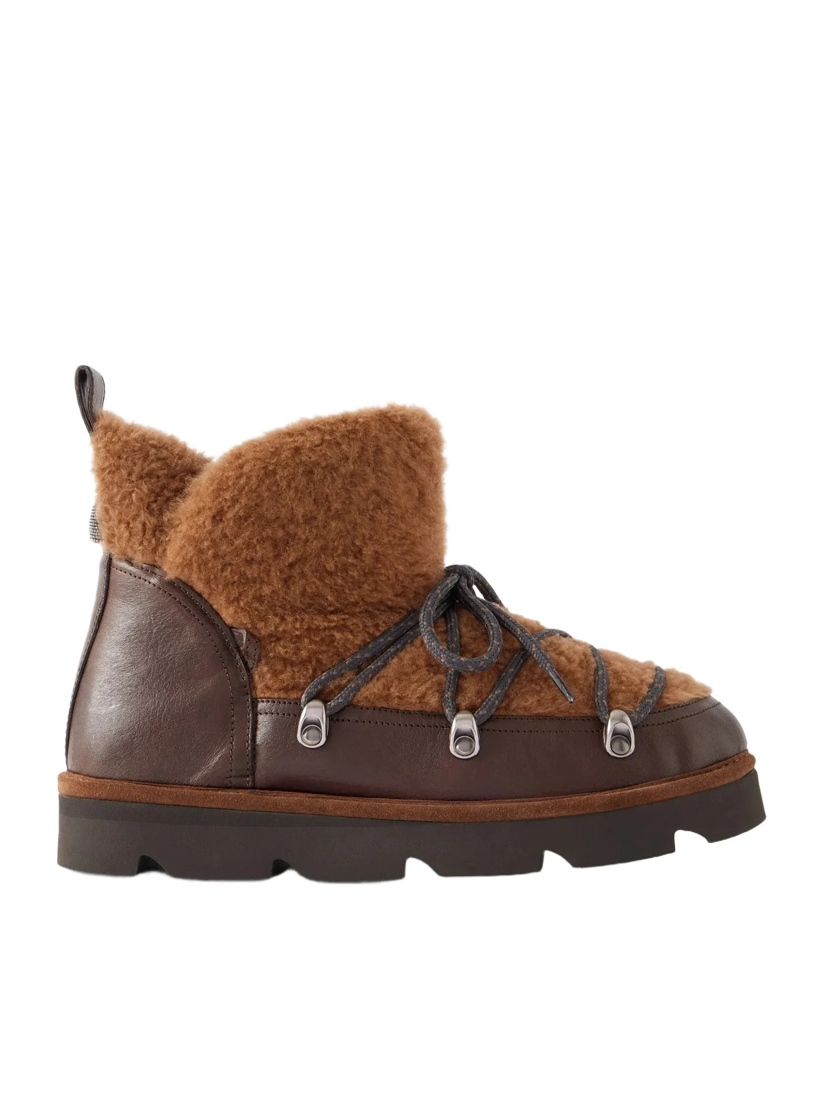 Brunello Cucinelli Bead-embellished Shearling-trimmed Leather Ankle Boots