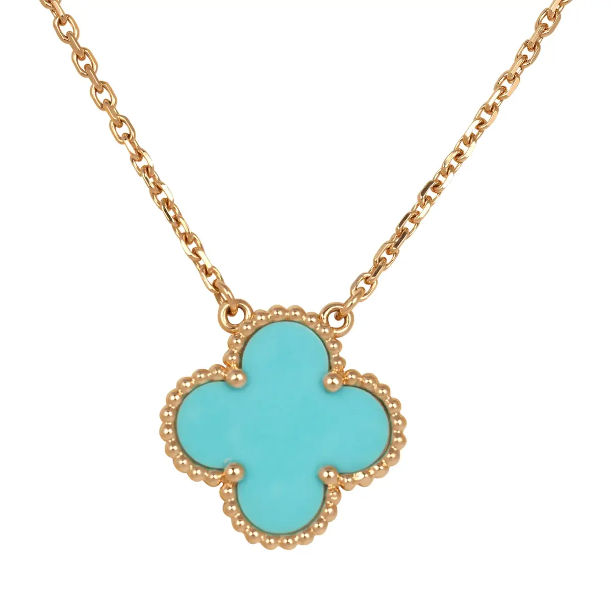 Van Cleef & Arpels Pre-owned Van Cleef & Arpels Vintage Alhambra Motif Pendant Necklace Turquoise 18K Yellow Gold | Thumbnail 2 Van Cleef & Arpels Pre-owned Van Cleef & Arpels Vintage Alhambra Motif Pendant Necklace Turquoise 18K Yellow Gold | Thumbnail 2