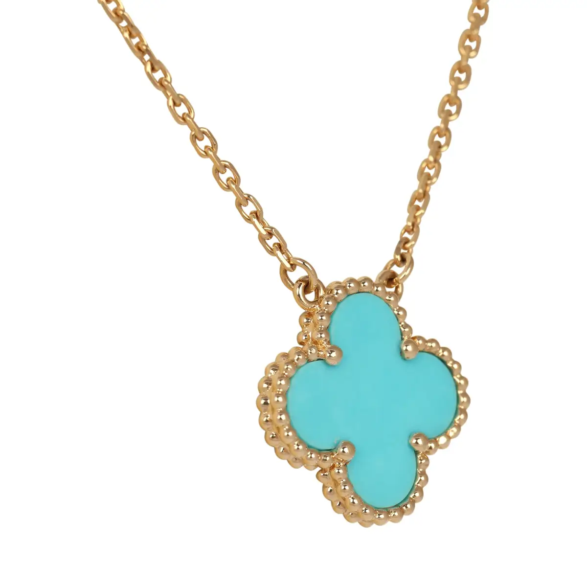 Van Cleef & Arpels Pre-owned Van Cleef & Arpels Vintage Alhambra Motif Pendant Necklace Turquoise 18K Yellow Gold | Thumbnail 3 Van Cleef & Arpels Pre-owned Van Cleef & Arpels Vintage Alhambra Motif Pendant Necklace Turquoise 18K Yellow Gold | Thumbnail 3