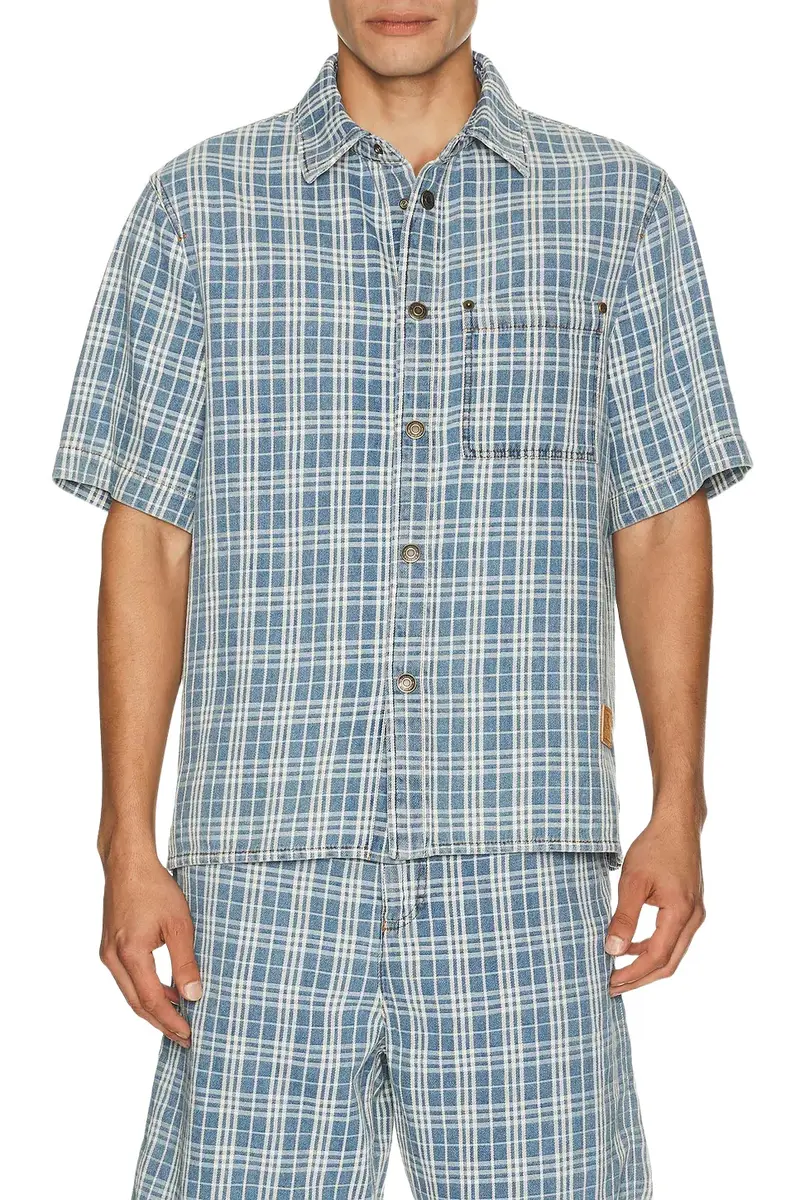 Donald Short Sleeve Check Denim Shirt