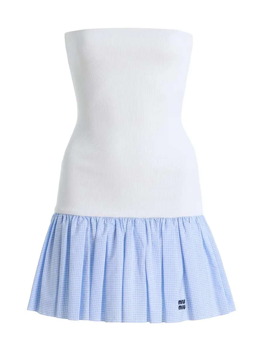 Miu Miu Strapless Drop-Waist Mini Dress | Image 1 Miu Miu Strapless Drop-Waist Mini Dress | Image 1