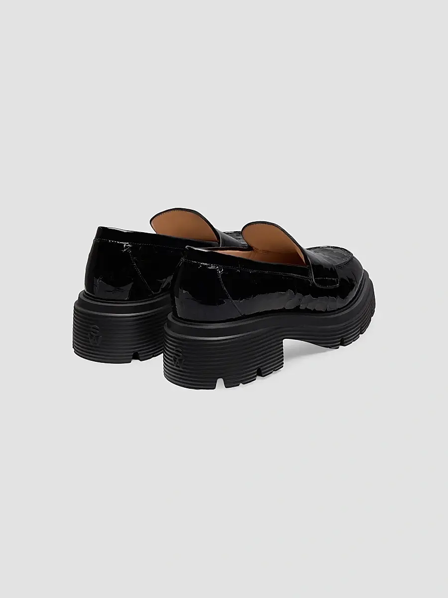 Stuart Weitzman Women's Hudson 20MM Croc-Embossed Patent Leather Penny Loafers | Thumbnail 3 Stuart Weitzman Women's Hudson 20MM Croc-Embossed Patent Leather Penny Loafers | Thumbnail 3