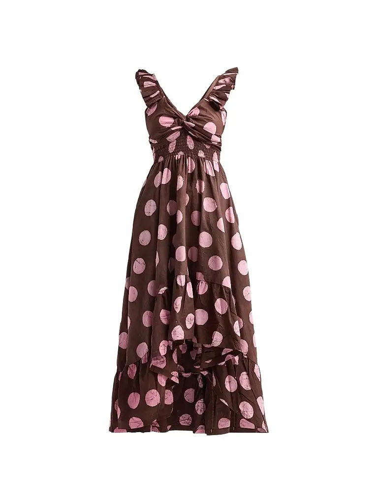 Elisamama Women's Ibukun Polka Dot Midi Dress - Mocha Polka Dot - Size XL | Image 1 Elisamama Women's Ibukun Polka Dot Midi Dress - Mocha Polka Dot - Size XL | Image 1