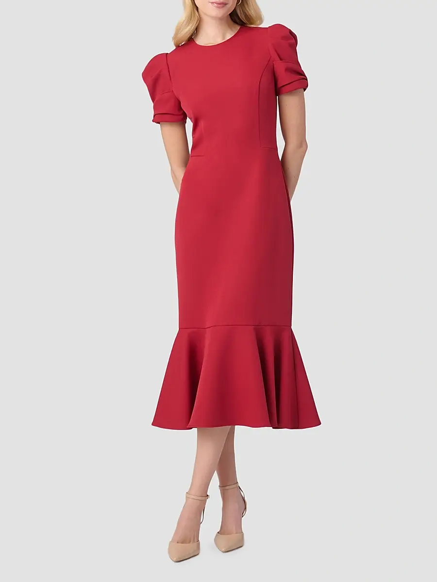 Shoshanna Women's Hartley Crepe Flounce Midi Dress | Thumbnail 2