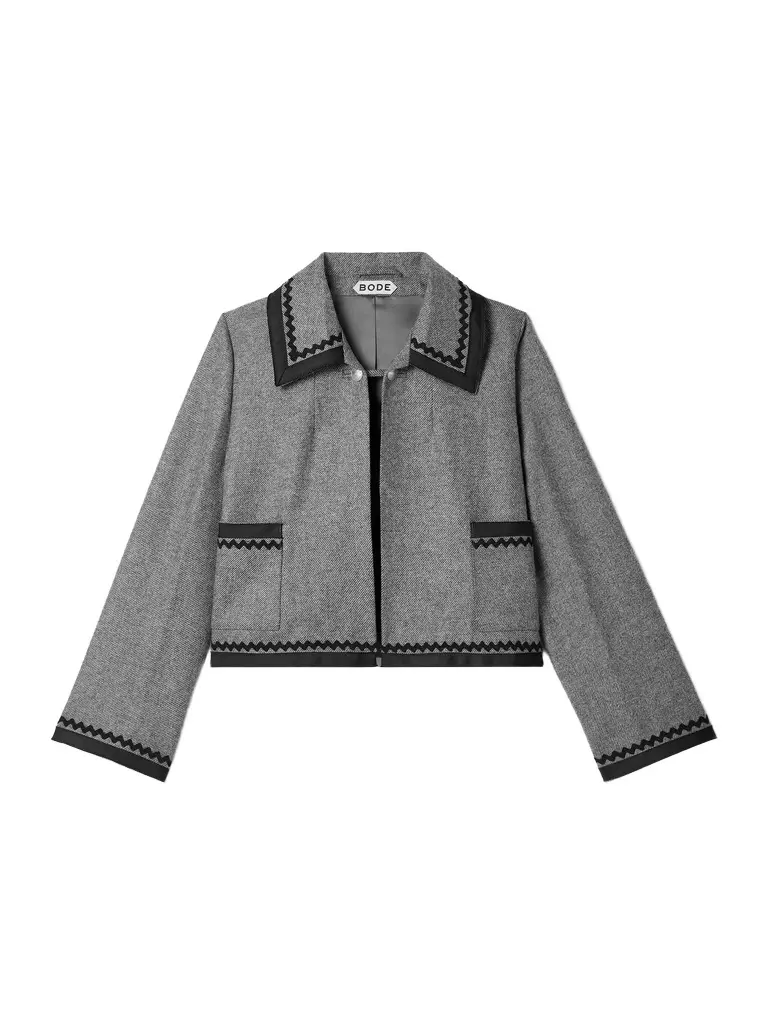 BODE Dovecote cropped cotton twill-trimmed wool-twill jacket | Image 1 BODE Dovecote cropped cotton twill-trimmed wool-twill jacket | Image 1