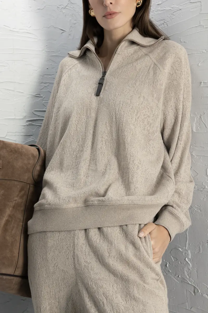 Brunello Cucinelli Long Sleeve Knit Pullover - Beige | Thumbnail 2 Brunello Cucinelli Long Sleeve Knit Pullover - Beige | Thumbnail 2