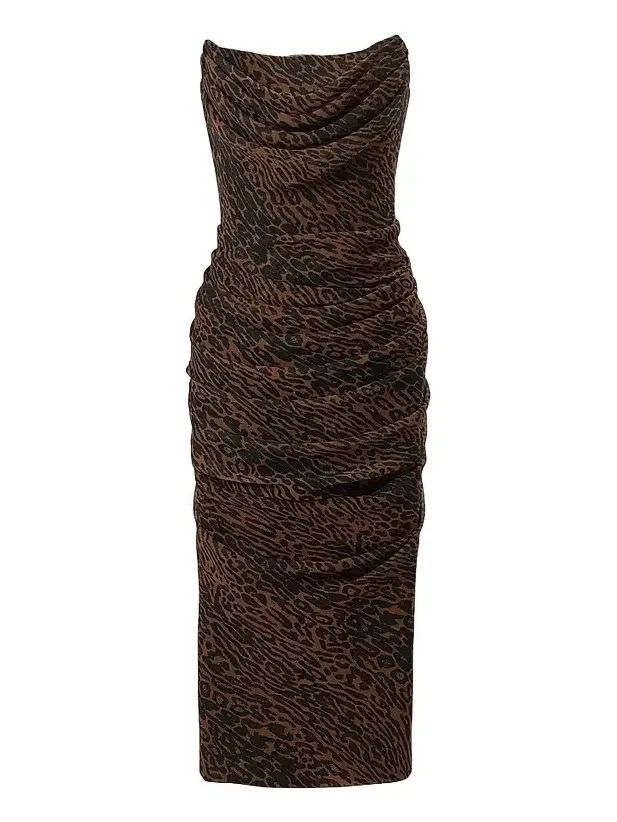 Women's Leopard Print Draped Silk Dress Women's Leopard Print Draped Silk Dress
