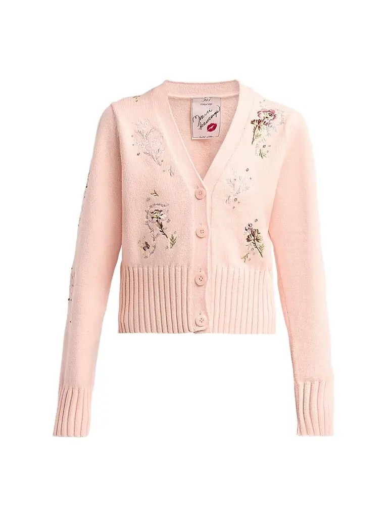 Cinq à Sept Women's Love Letter Floral Cardigan - Soft Pink | Image 1 Cinq à Sept Women's Love Letter Floral Cardigan - Soft Pink | Image 1
