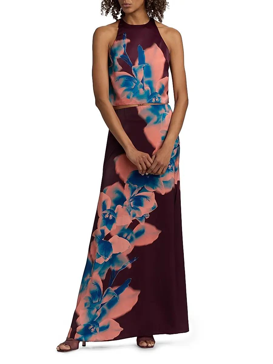 Misa Los Angeles Women's Kisha Floral Crop Halter Top | Thumbnail 2