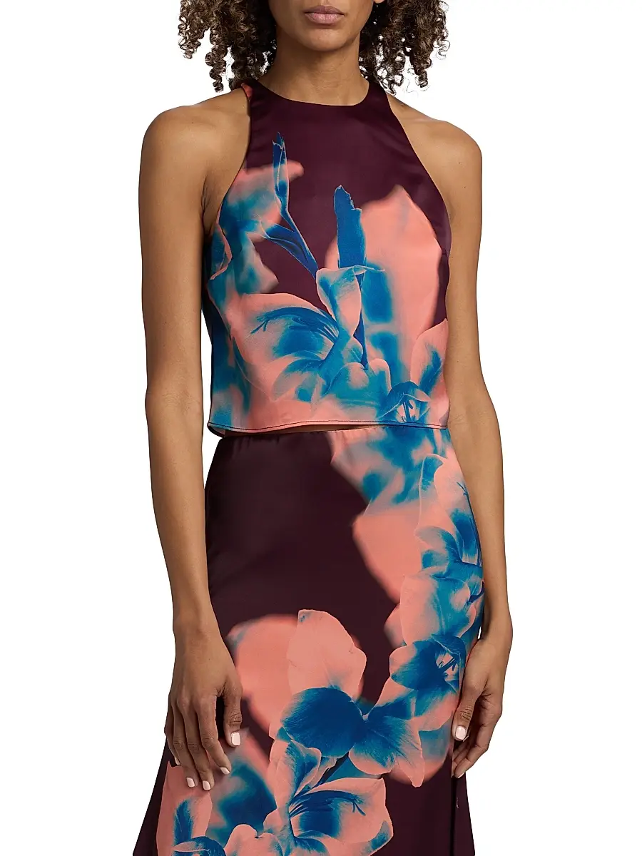 Misa Los Angeles Women's Kisha Floral Crop Halter Top | Thumbnail 3