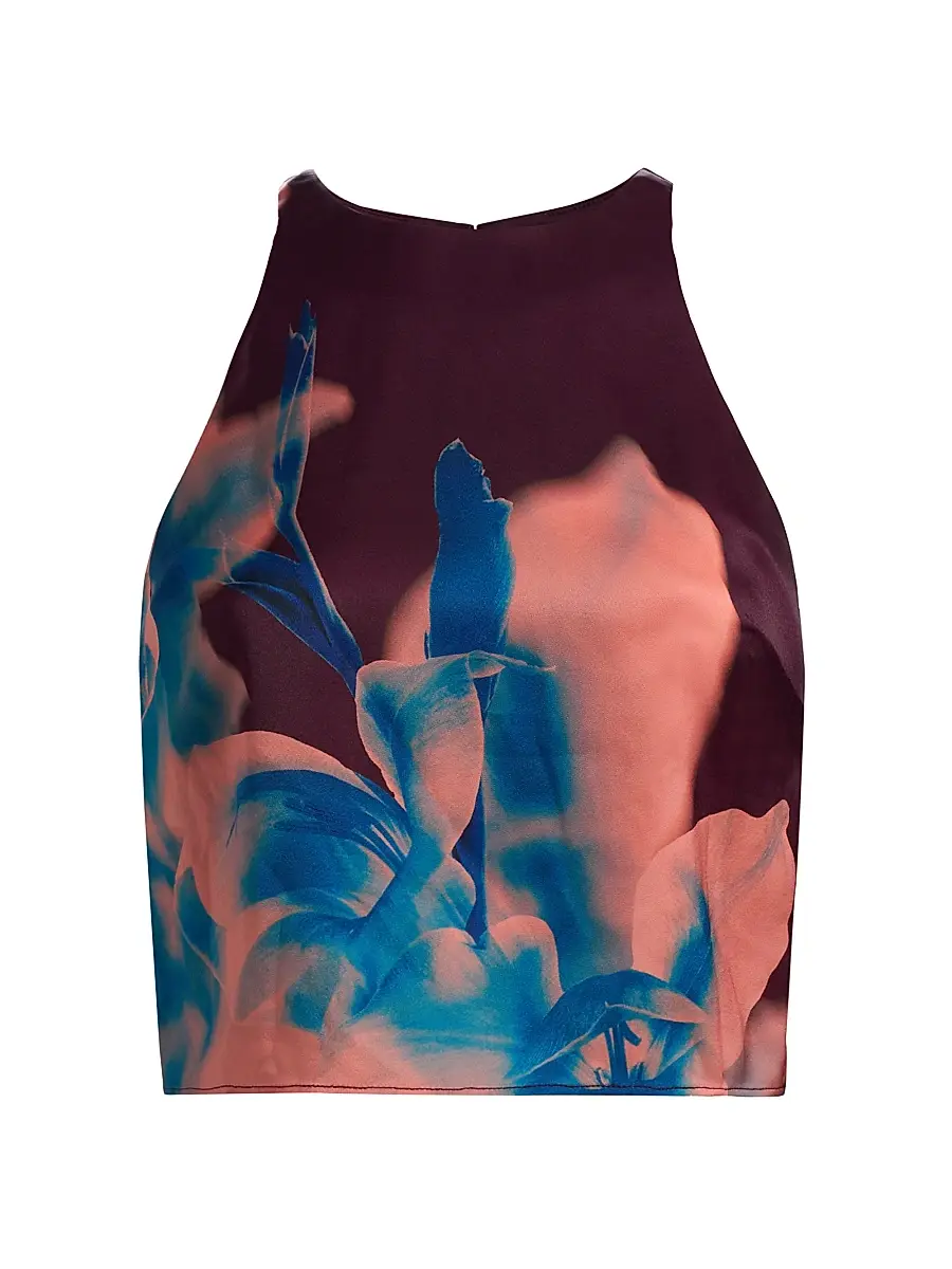 Misa Los Angeles Women's Kisha Floral Crop Halter Top - Cerulean Orchid | Image 1 Misa Los Angeles Women's Kisha Floral Crop Halter Top - Cerulean Orchid | Image 1