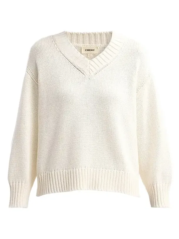 L'Agence Women's Paxton Rib-Knit Cotton Pullover Sweater