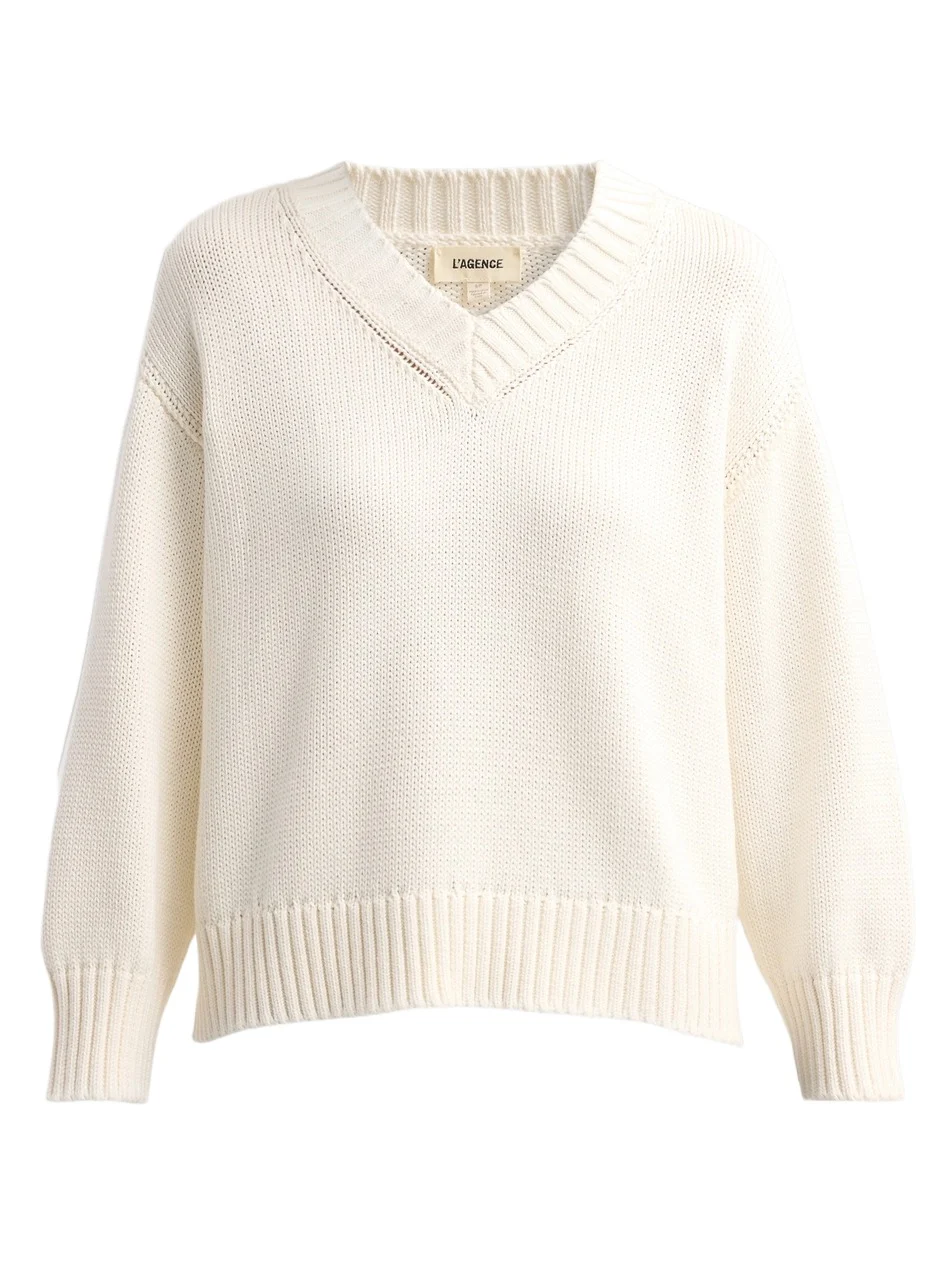 L'Agence Women's Paxton Rib-Knit Cotton Pullover Sweater