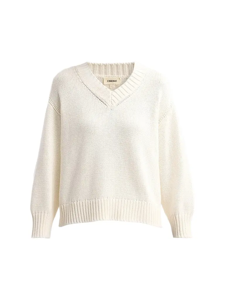 L'Agence Women's Paxton Rib-Knit Cotton Pullover Sweater