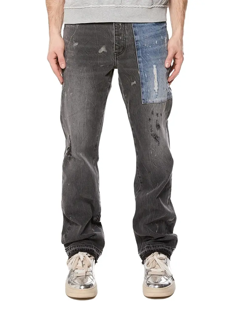 Purple Brand Men's Colorblocked Patchwork Straight-Leg Jeans