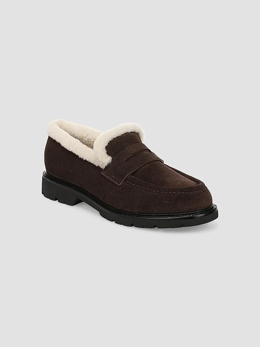 Vince Women's Siena Suede & Shearling Penny Loafers | Thumbnail 2