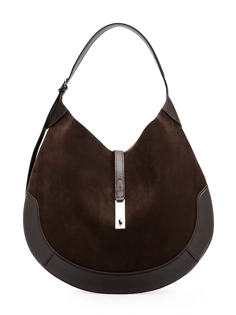 Polo Ralph Lauren Women's Polo ID Suede Shoulder Bag - Chocolate Tobacco | Image 1 Polo Ralph Lauren Women's Polo ID Suede Shoulder Bag - Chocolate Tobacco | Image 1