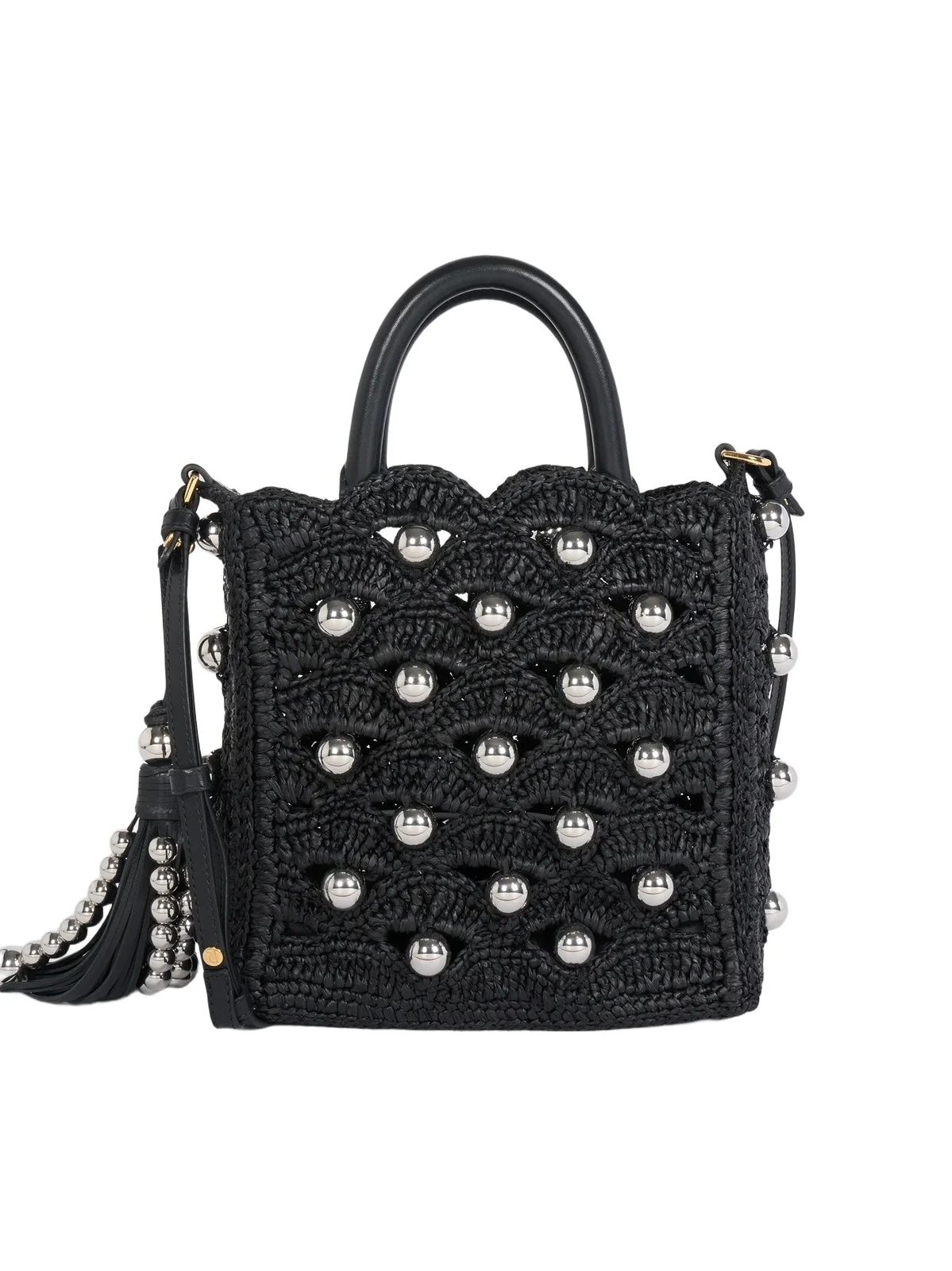 Women's Embellished Raffia Top Handle Bag