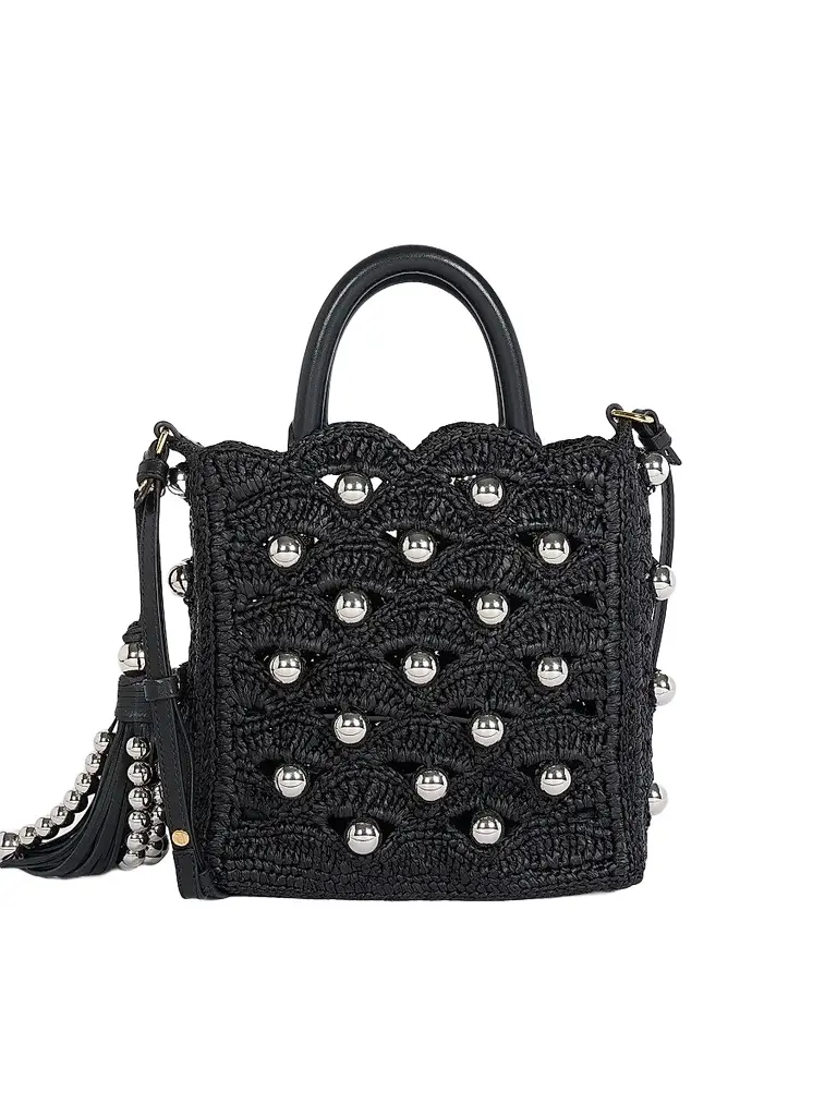 Rabanne Women's Embellished Raffia Top Handle Bag - Black Silver | Image 1 Rabanne Women's Embellished Raffia Top Handle Bag - Black Silver | Image 1