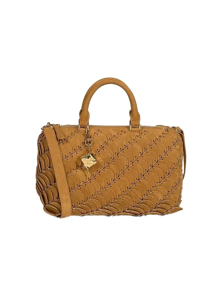 Rabanne Women's Suede-Cotton Top Handle Bag - Camel Gold | Image 1 Rabanne Women's Suede-Cotton Top Handle Bag - Camel Gold | Image 1