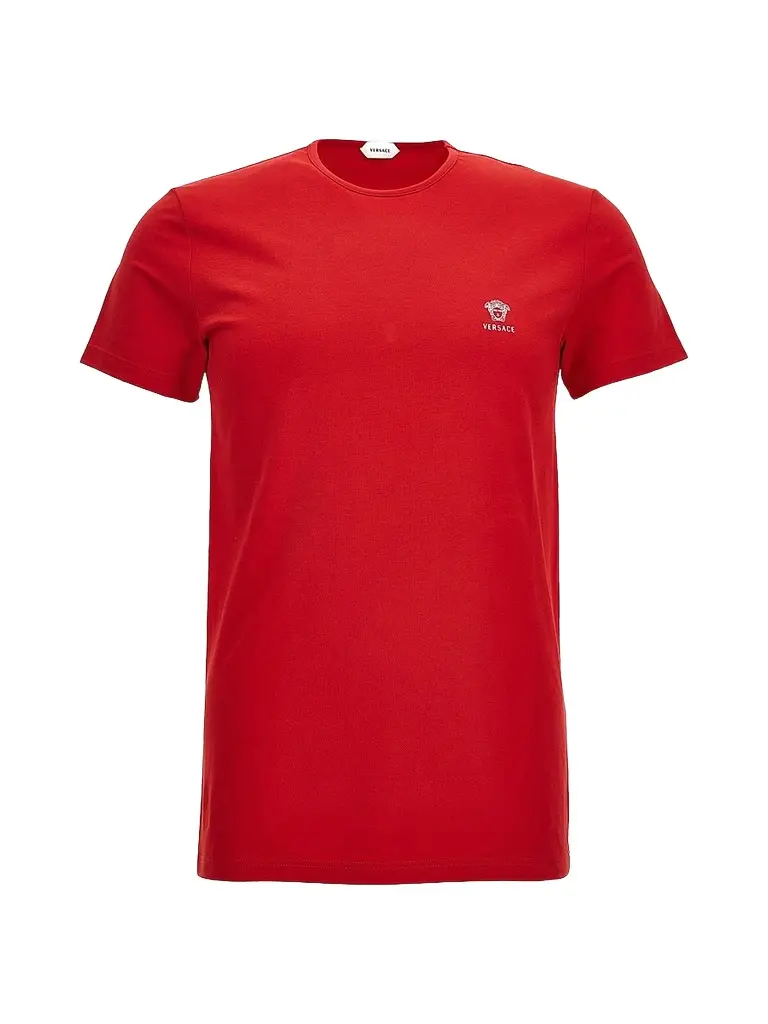 Versace Men's Cotton Jersey Crewneck T-Shirt - Rosso Bianco | Image 1 Versace Men's Cotton Jersey Crewneck T-Shirt - Rosso Bianco | Image 1