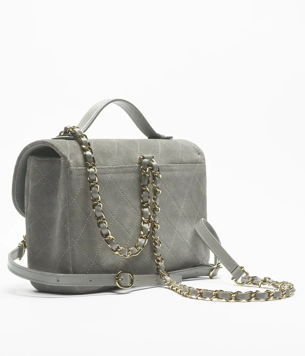 Chanel Dark Gray Suede Calfskin & Gold-Tone Metal Backpack | Thumbnail 3