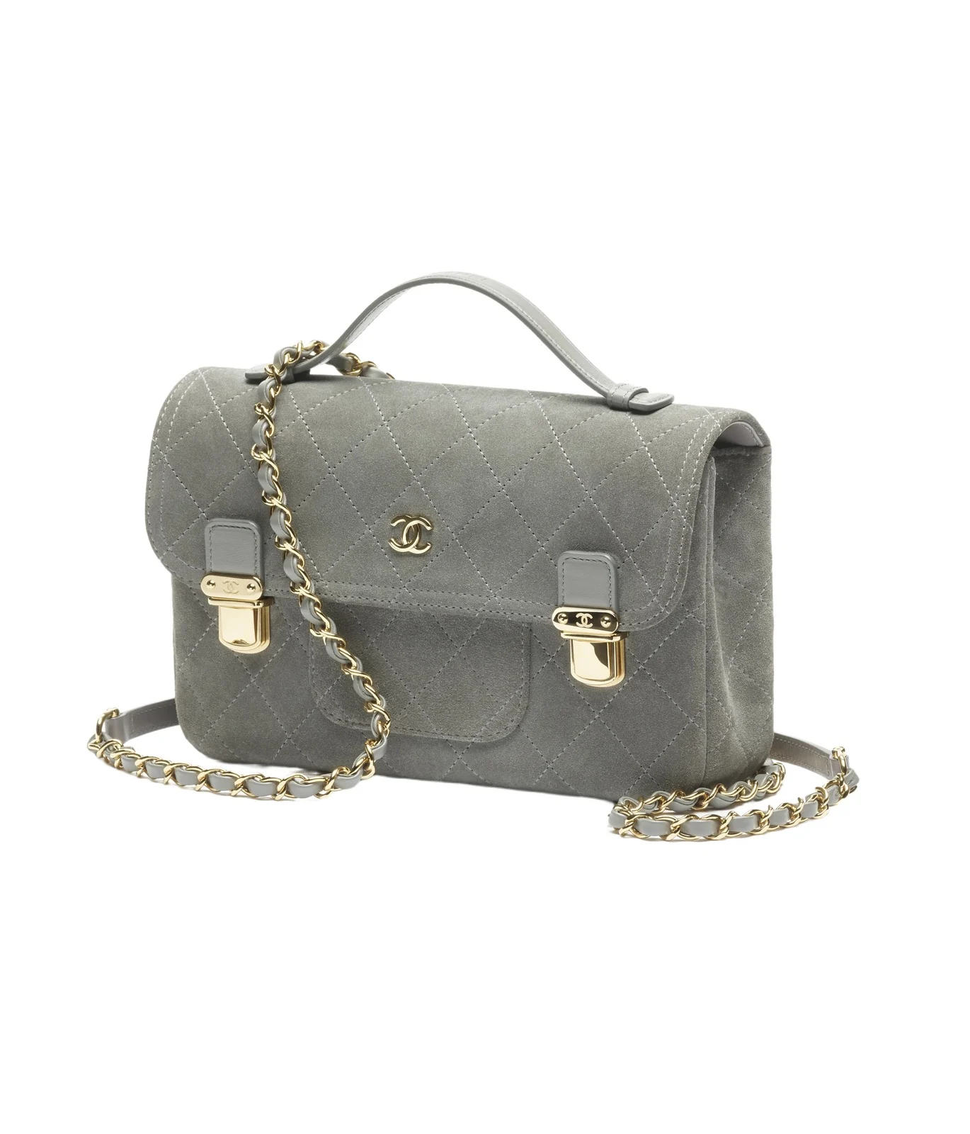 Dark Gray Suede Calfskin & Gold-Tone Metal Backpack Dark Gray Suede Calfskin & Gold-Tone Metal Backpack