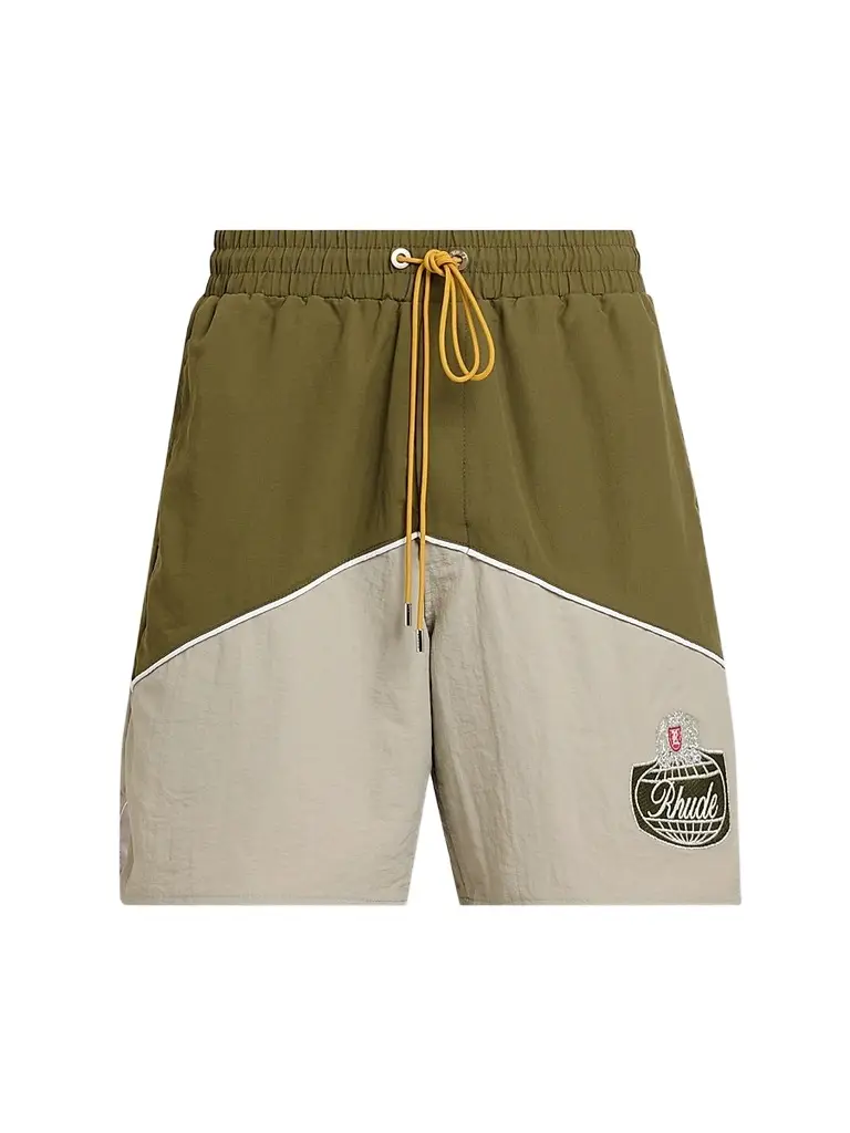 Rhude Men's Logo Track Shorts - Olive Grey | Image 1 Rhude Men's Logo Track Shorts - Olive Grey | Image 1