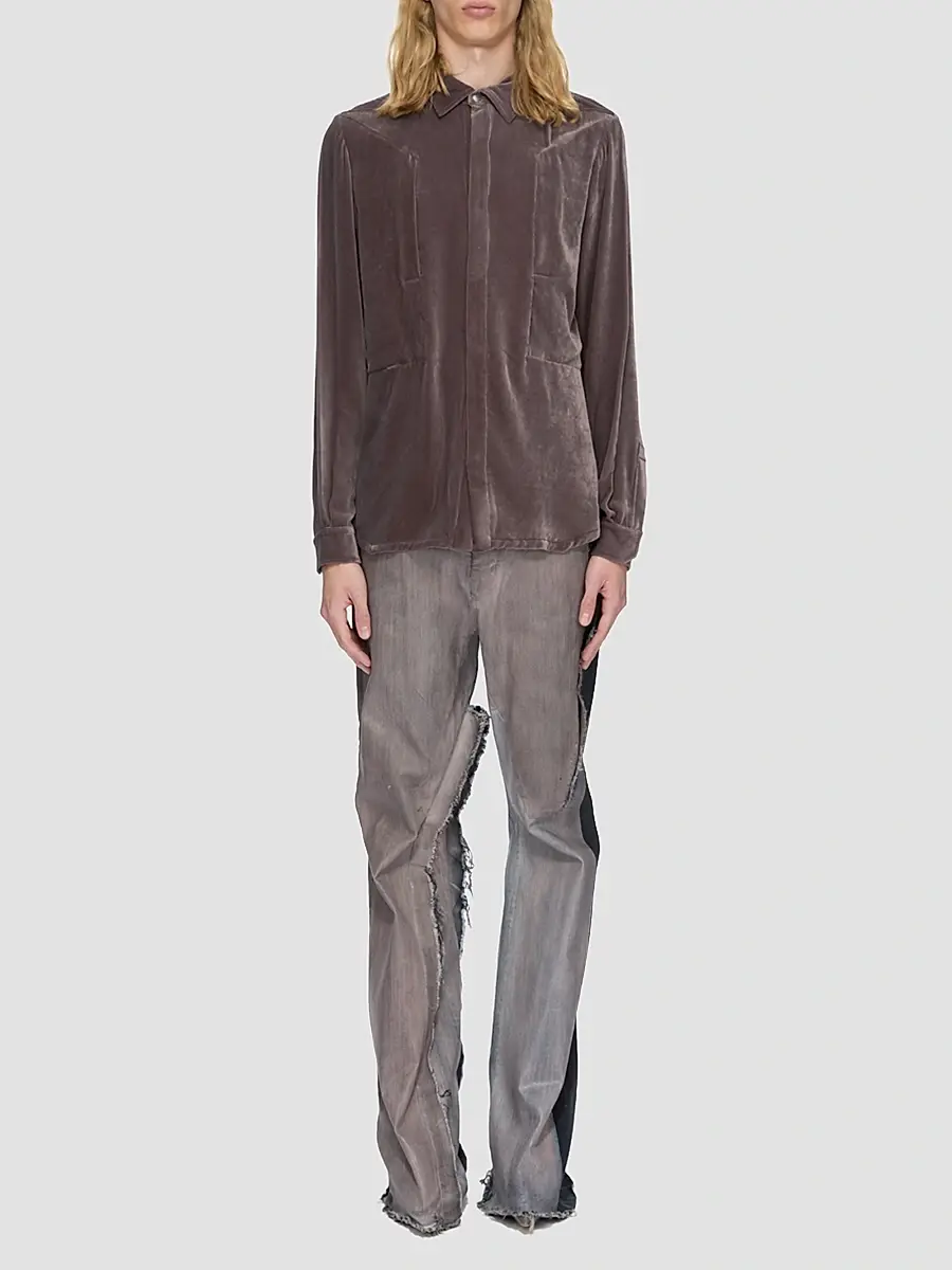 Rick Owens Men's Fogpocket Velvet Outershirt | Thumbnail 2 Rick Owens Men's Fogpocket Velvet Outershirt | Thumbnail 2